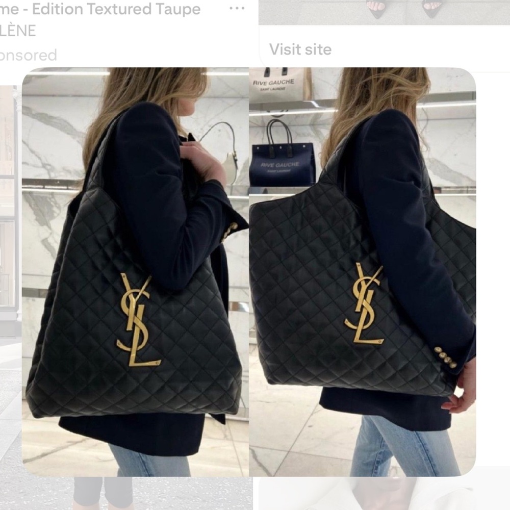 Yves Saint Laurent Black Quilted Tote with Gold Logo